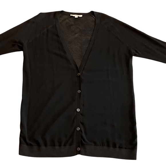 The Loft Long Sheer Front V Neck Button Mixed Media Cardigan - Picture 6 of 16